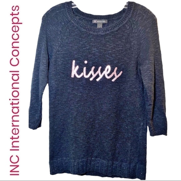 INC International Concepts Lightweight Graphic “Kisses” Sweater, Size Medium - Picture 1 of 6